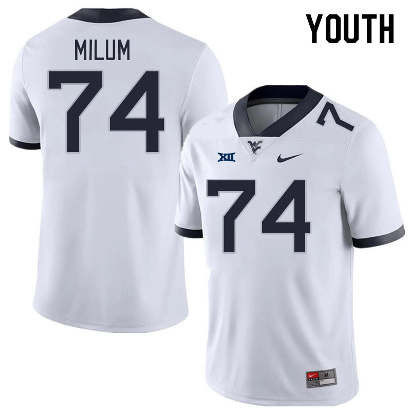 Youth #74 Wyatt Milum West Virginia Mountaineers College Football Jerseys Stitched Sale-White - Click Image to Close